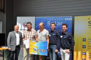 Eröffnung Bürgerkraftwerk Greifenburg 12.07.2014 - LR Rolf Holub; Bgm. Franz Mandl; Christof Müller (GF Weißenseer Holz-Systembau GmbH); Michael Jaindl, Christian Garz (Kärnten Solar)